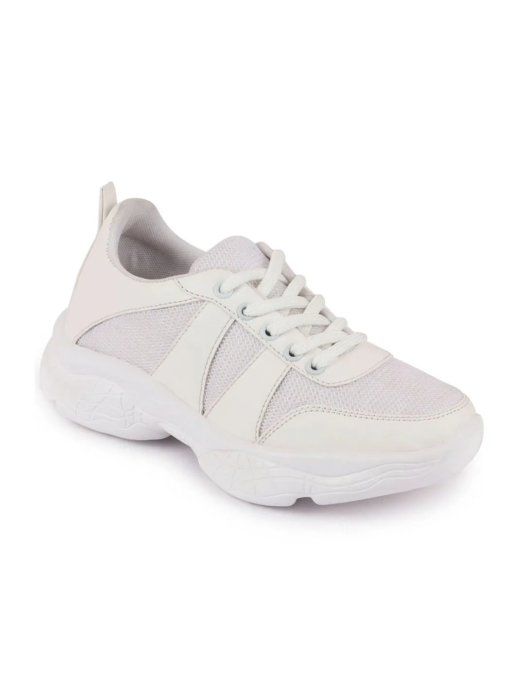 Women White Lace Up Sneakers