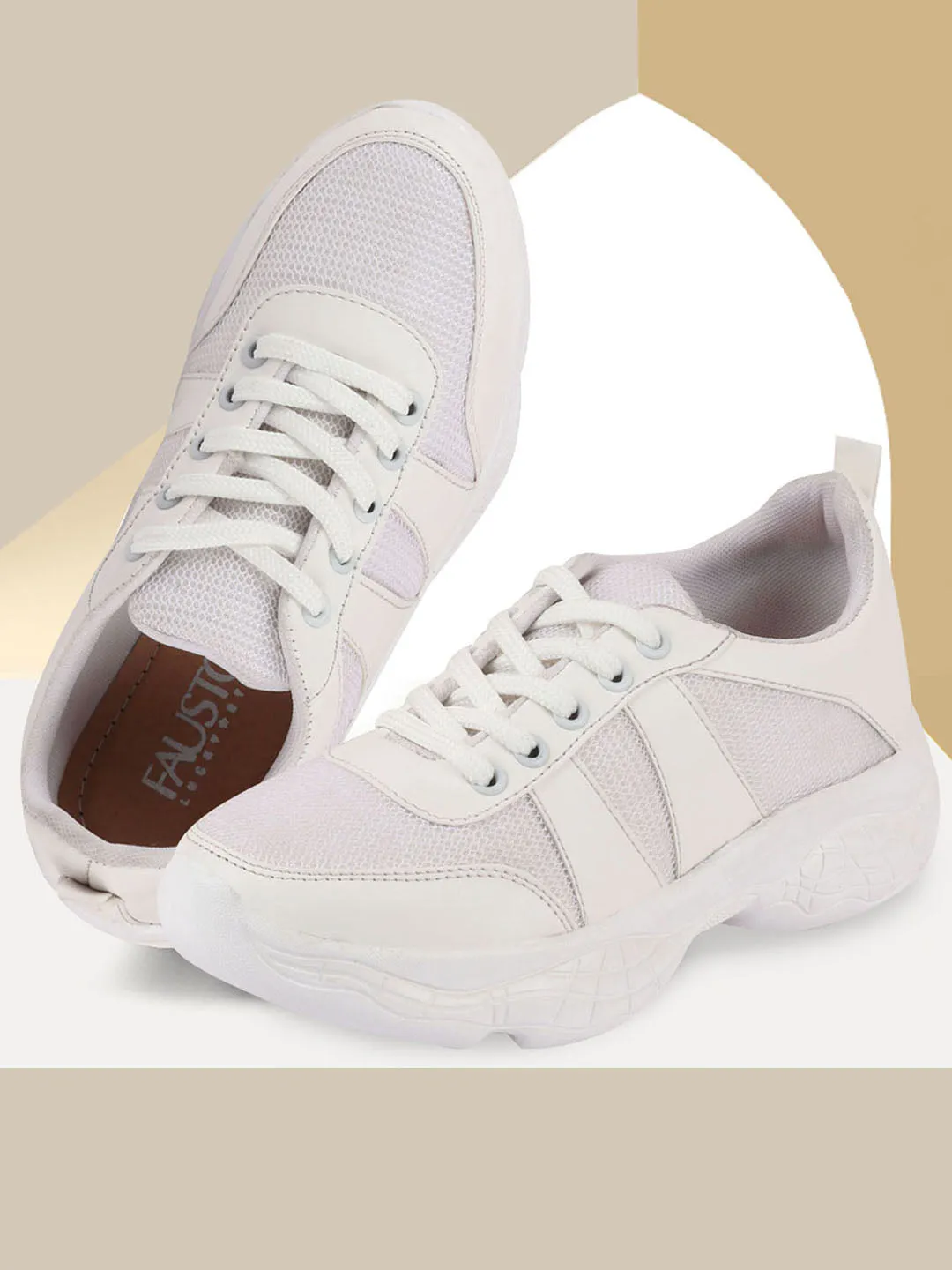 Women White Lace Up Sneakers