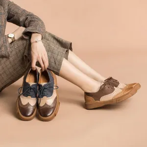 Womens Wingtip Shoes Handmade Sheepskin Full Brogues Oxfords & Tie Flats Muti Color